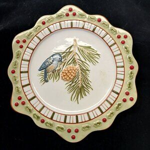 MWW Market Decorative 8" Embossed Ceramic Plate Gray Bird/Pine